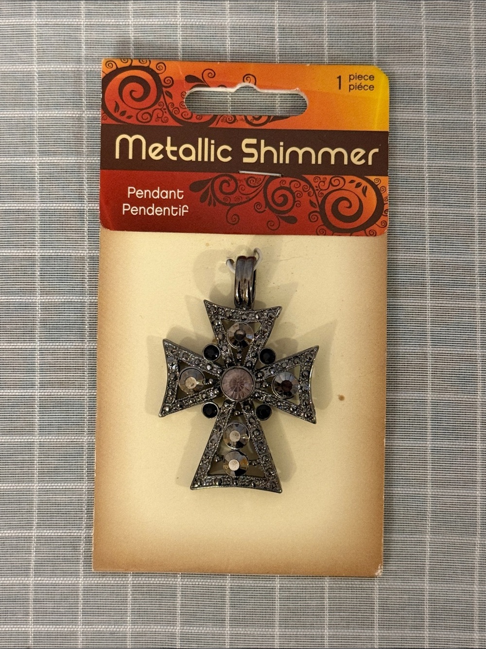 Metallic Shimmer Cross Pendant with Rhinestones